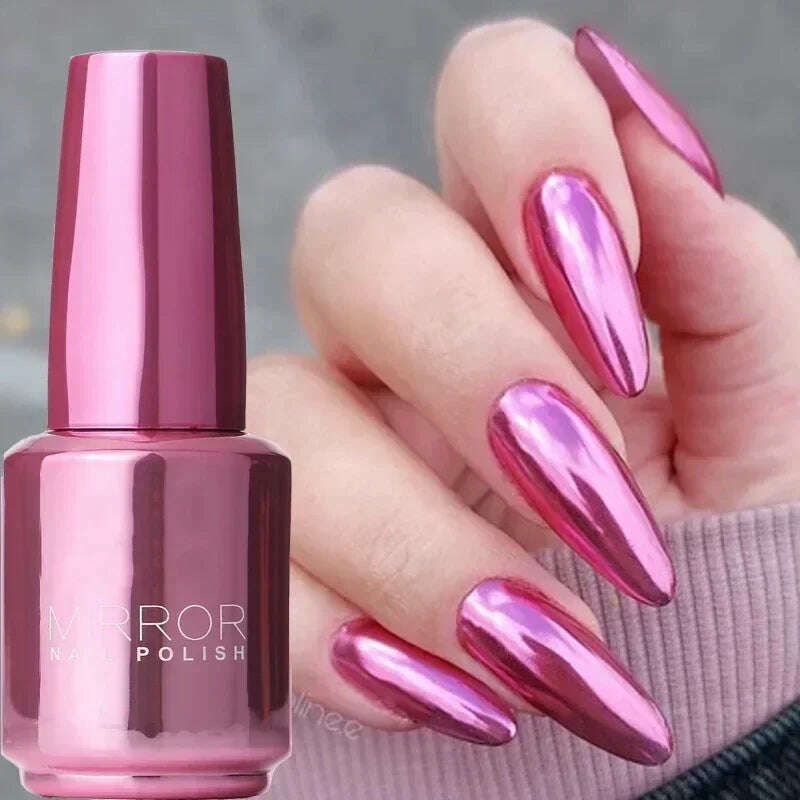 KIMLUD, 12 Colors Mirror Polish Long-lasting Quick-drying Metallic Silver Purple Rose Gold Nail Polish Semi Permanent Nails Decoration, KIMLUD Womens Clothes