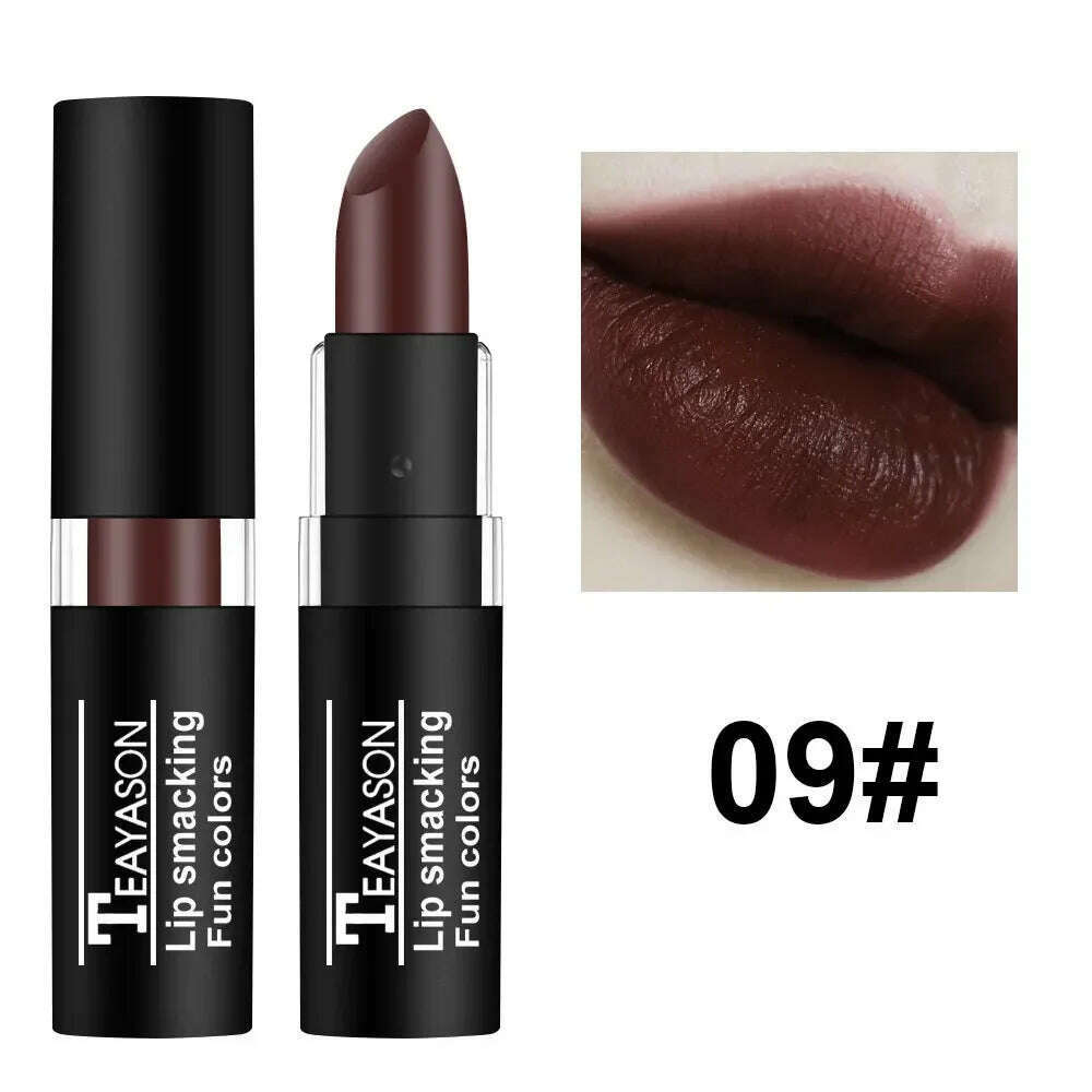 KIMLUD, 12 Colors Nude Matte Lipsticks Waterproof Long Lasting Non-stick Cup Sexy Nude Brown Red Black Velvet Lipstick Makeup Cosmetics, 09, KIMLUD APPAREL - Womens Clothes