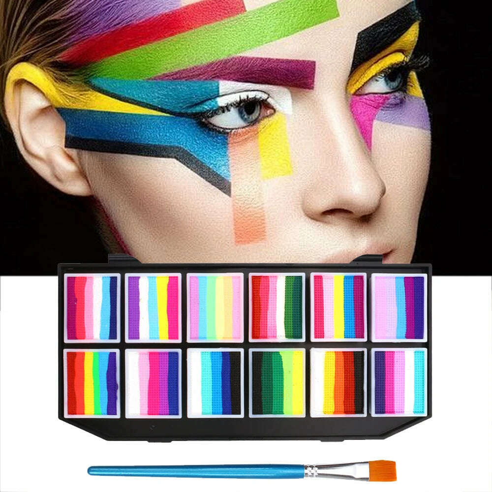 KIMLUD, 12 Colours Water-Soluble Rainbow Palette Children's Face Body Paint, Halloween Stage Makeup Body Paint Pigments Face Makeup, KIMLUD Womens Clothes