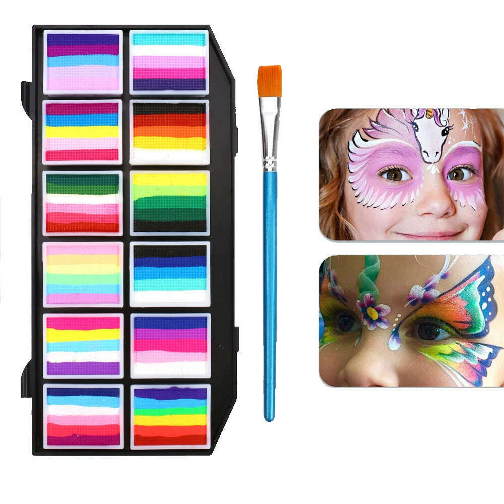 12 Colours Water-Soluble Rainbow Palette Children's Face Body Paint, Halloween Stage Makeup Body Paint Pigments Face Makeup - KIMLUD