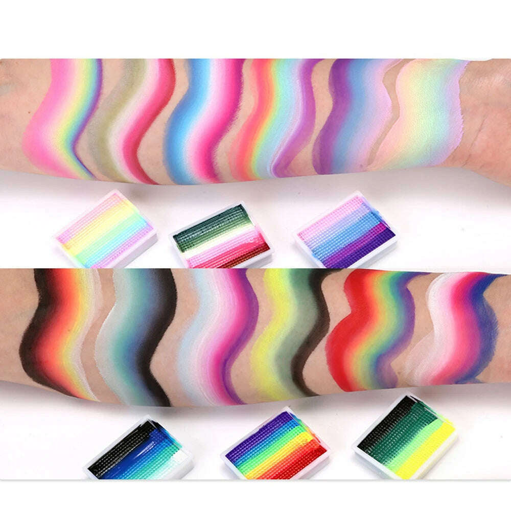 12 Colours Water-Soluble Rainbow Palette Children's Face Body Paint, Halloween Stage Makeup Body Paint Pigments Face Makeup - KIMLUD