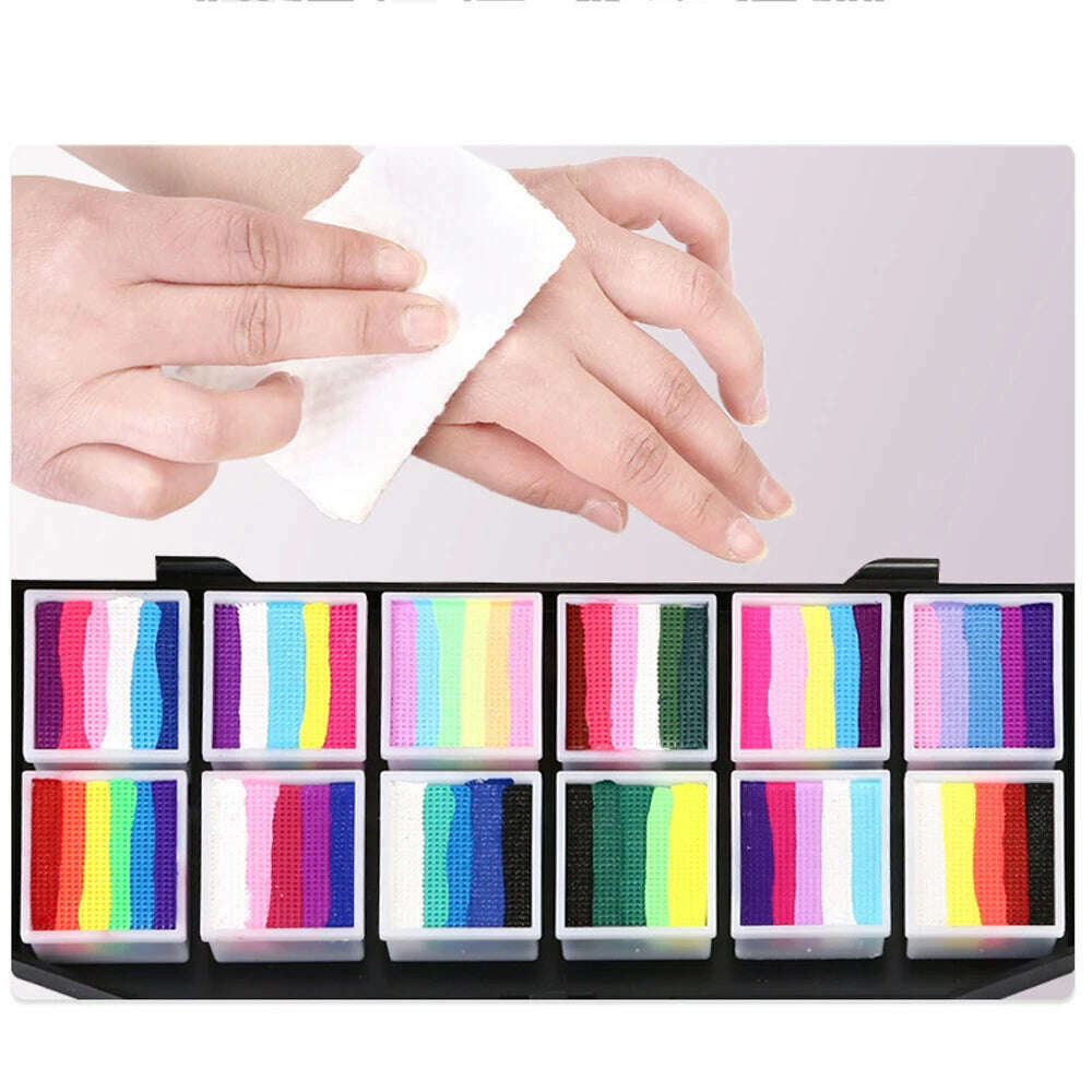 12 Colours Water-Soluble Rainbow Palette Children's Face Body Paint, Halloween Stage Makeup Body Paint Pigments Face Makeup - KIMLUD