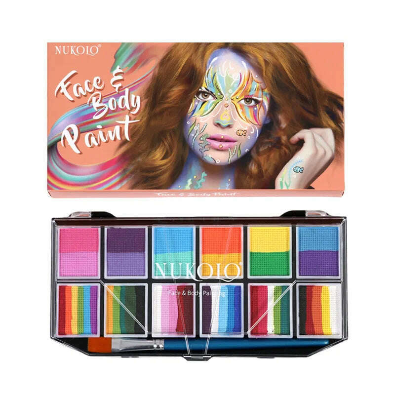 12 Colours Water-Soluble Rainbow Palette Children's Face Body Paint, Halloween Stage Makeup Body Paint Pigments Face Makeup - KIMLUD