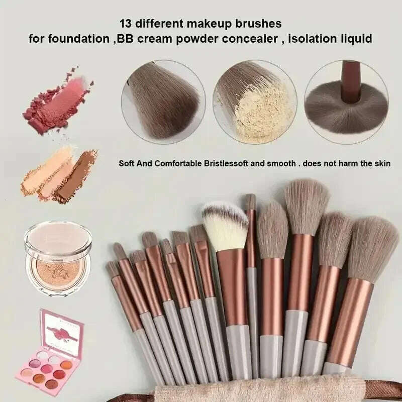 KIMLUD, 13 PCS Colorful Makeup Brush Set Eyeshadow Foundation Complete Makeup Brushes Eyeshadow Blush Beauty Softening Makeup Tools, KIMLUD Womens Clothes