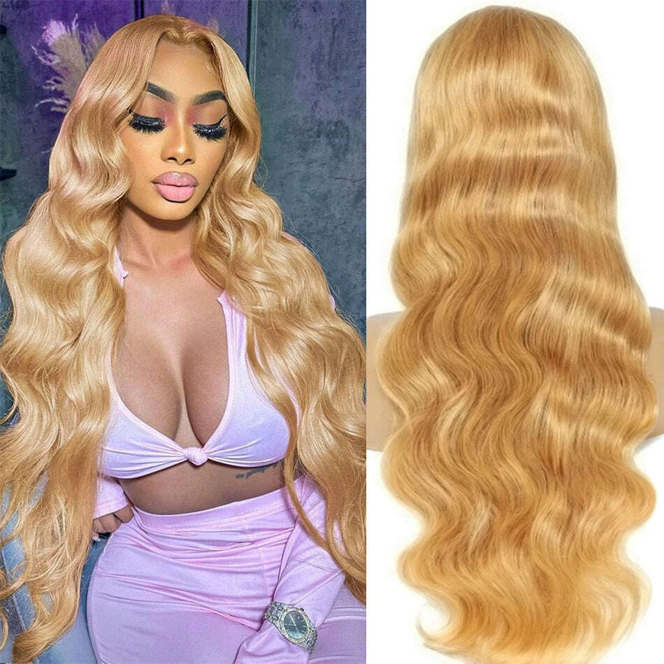 KIMLUD, 13x4 Transparent Honey Blonde Lace Front Wigs 27# Colored Straight Lace Front Human Hair Wigs 32 Inch Body Wave Human Hair Wigs, Honey Blond / 20inches / 180%, KIMLUD APPAREL - Womens Clothes