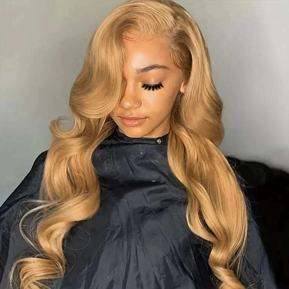 KIMLUD, 13x4 Transparent Honey Blonde Lace Front Wigs 27# Colored Straight Lace Front Human Hair Wigs 32 Inch Body Wave Human Hair Wigs, KIMLUD Womens Clothes