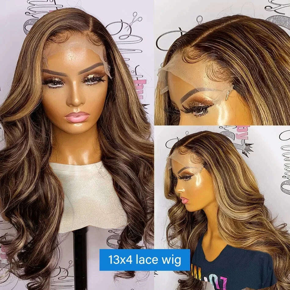 KIMLUD, 13x6 Hd Highlight Wig Human Hair Ombre Honey Blonde Colored 4x4 Closure Wigs For Women 34 30 Inch 13x4 Body Wave Lace Front Wig, KIMLUD Womens Clothes