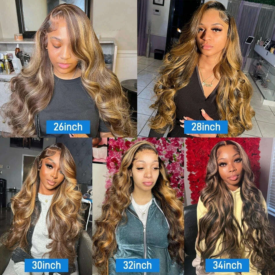 KIMLUD, 13x6 Hd Highlight Wig Human Hair Ombre Honey Blonde Colored 4x4 Closure Wigs For Women 34 30 Inch 13x4 Body Wave Lace Front Wig, KIMLUD Womens Clothes