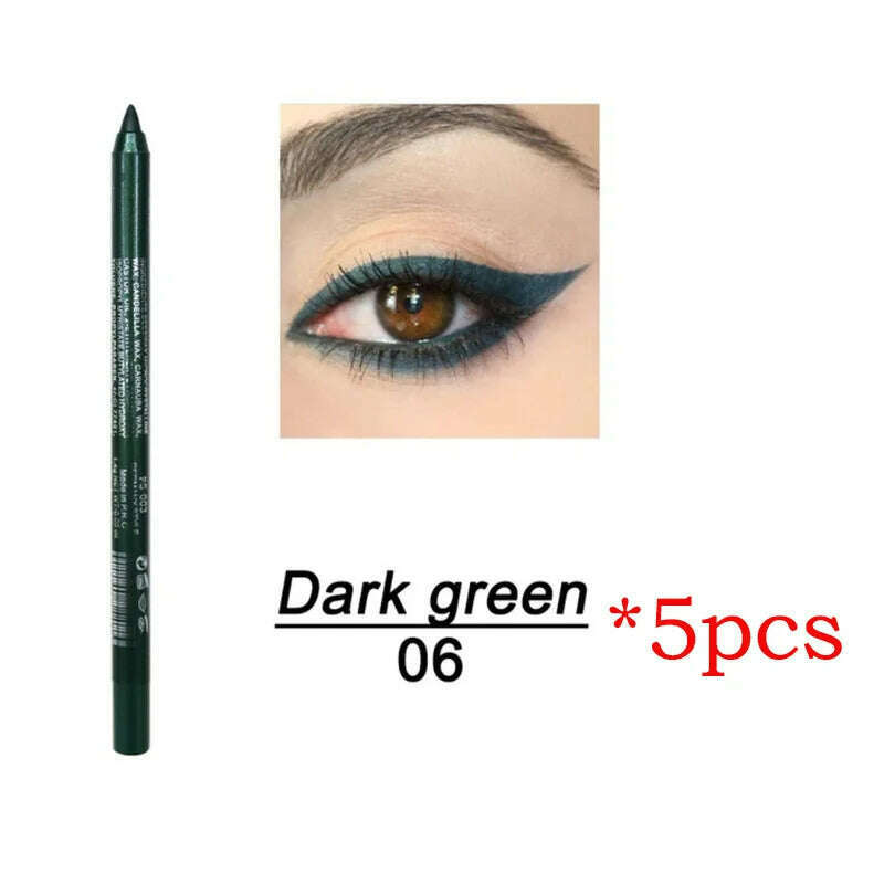 KIMLUD, 14 Color Eye Liner Pen5/10PCS Colored Eyeliner Waterproof Makeup Tools Blue Red Green White Gold Brown Eye Cosmestics, 5pcs 06, KIMLUD APPAREL - Womens Clothes