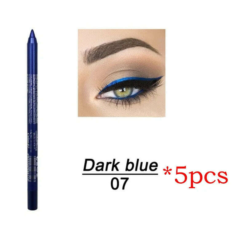 KIMLUD, 14 Color Eye Liner Pen5/10PCS Colored Eyeliner Waterproof Makeup Tools Blue Red Green White Gold Brown Eye Cosmestics, 5pcs 07, KIMLUD APPAREL - Womens Clothes