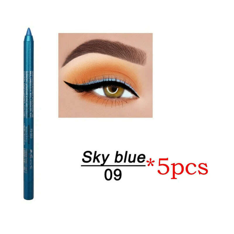 KIMLUD, 14 Color Eye Liner Pen5/10PCS Colored Eyeliner Waterproof Makeup Tools Blue Red Green White Gold Brown Eye Cosmestics, 5pcs 09, KIMLUD APPAREL - Womens Clothes