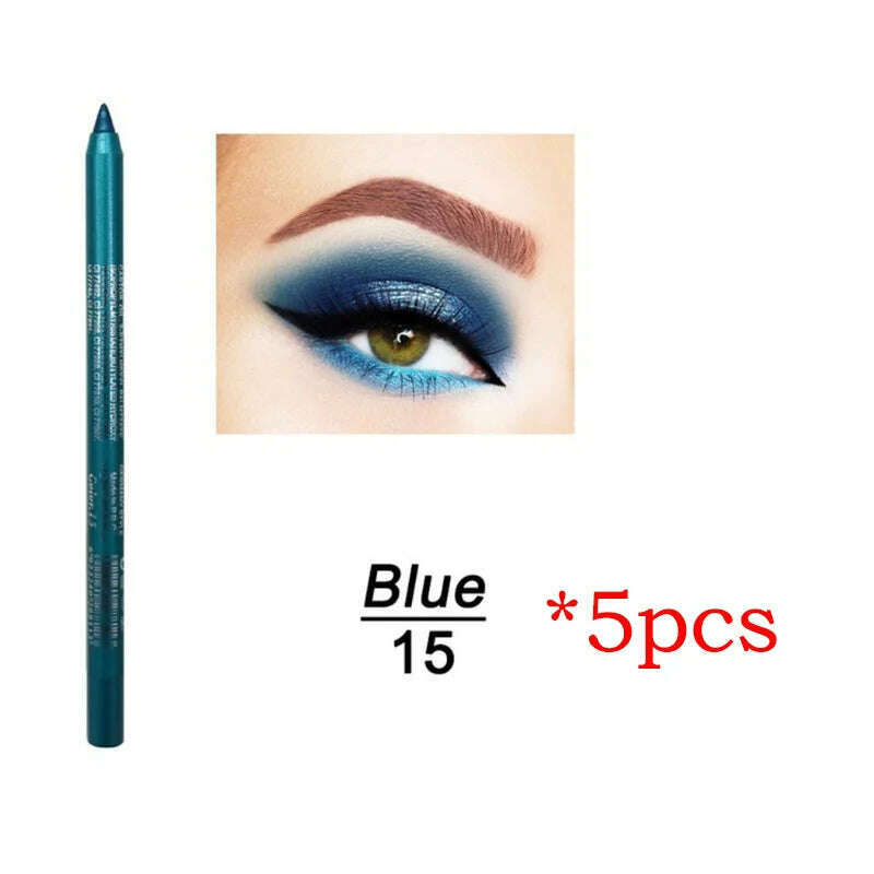 KIMLUD, 14 Color Eye Liner Pen5/10PCS Colored Eyeliner Waterproof Makeup Tools Blue Red Green White Gold Brown Eye Cosmestics, 5pcs 15, KIMLUD APPAREL - Womens Clothes