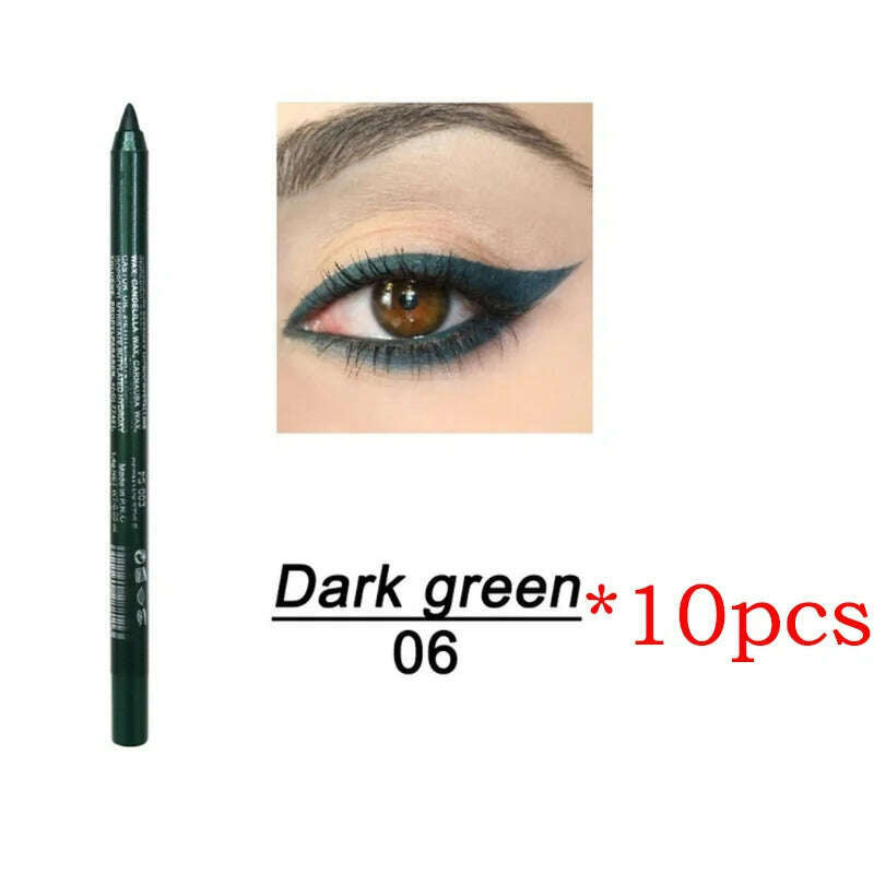 KIMLUD, 14 Color Eye Liner Pen5/10PCS Colored Eyeliner Waterproof Makeup Tools Blue Red Green White Gold Brown Eye Cosmestics, 10pcs 06, KIMLUD APPAREL - Womens Clothes