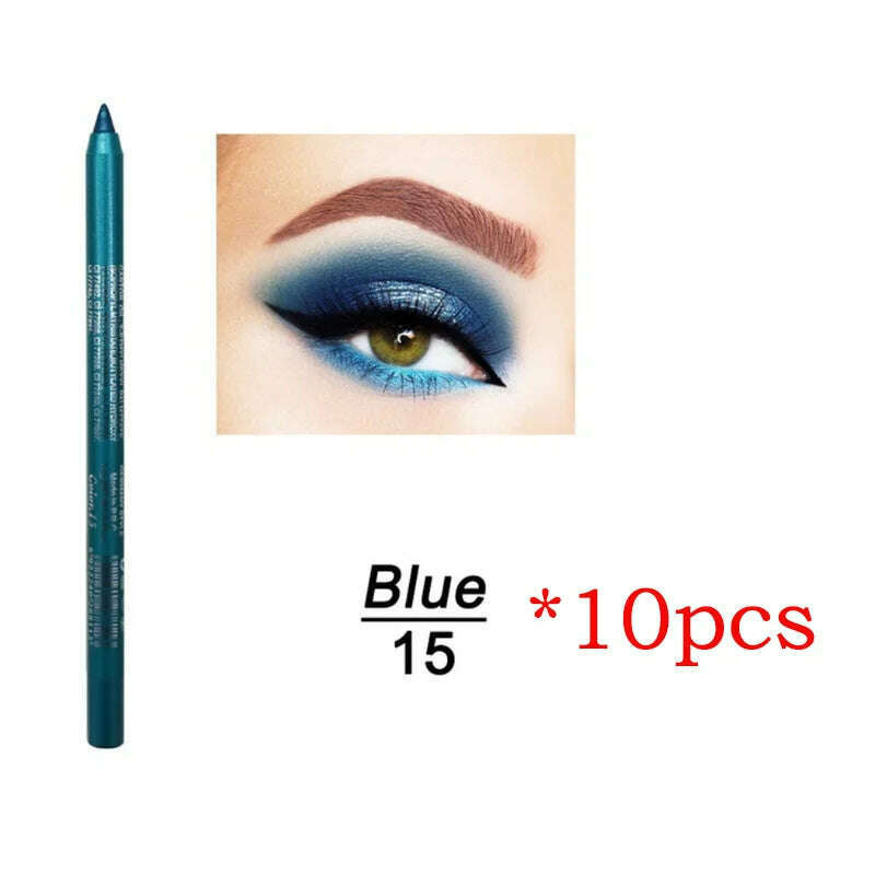 KIMLUD, 14 Color Eye Liner Pen5/10PCS Colored Eyeliner Waterproof Makeup Tools Blue Red Green White Gold Brown Eye Cosmestics, 10pcs 15, KIMLUD APPAREL - Womens Clothes