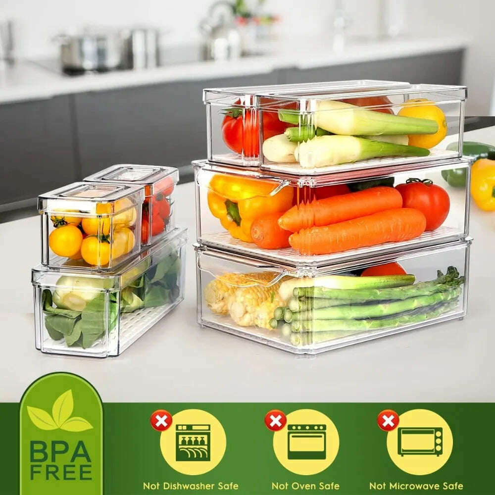 14 Pack Fridge Organizer, Stackable Refrigerator Organizer Bins with Lids, BPA-Free Fridge Organizers and Storage Containers - KIMLUD