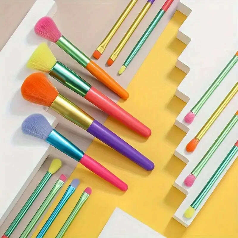 KIMLUD, 15 PCs Rainbow Color High Quality Makeup Brush Set - Perfect for Eyeshadow, Foundation, and Cosmetic Tools, KIMLUD Womens Clothes