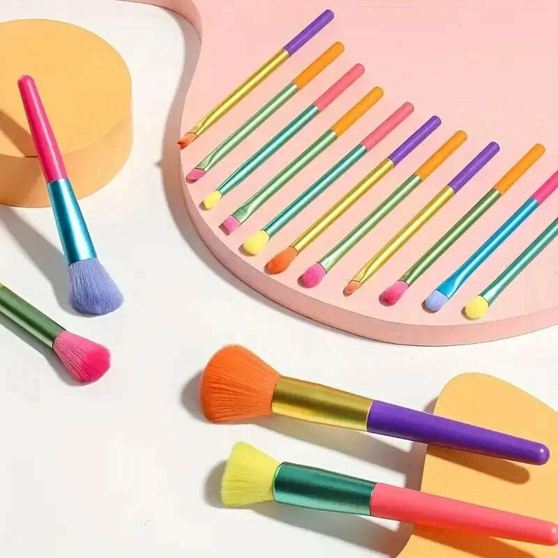 KIMLUD, 15 PCs Rainbow Color High Quality Makeup Brush Set - Perfect for Eyeshadow, Foundation, and Cosmetic Tools, KIMLUD Womens Clothes