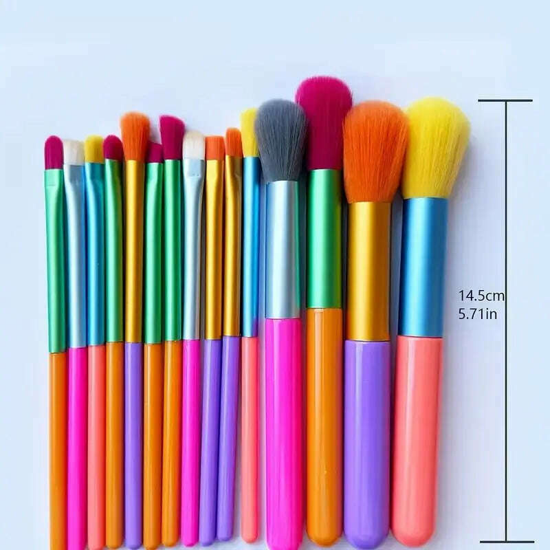 KIMLUD, 15 PCs Rainbow Color High Quality Makeup Brush Set - Perfect for Eyeshadow, Foundation, and Cosmetic Tools, KIMLUD Womens Clothes