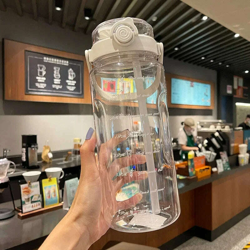 1.5/2Liter Sport Straw Water Bottle with Time Scale Plastic Summer Cold Juice Water Cup Large Capacity Portable Travel Bottles - KIMLUD