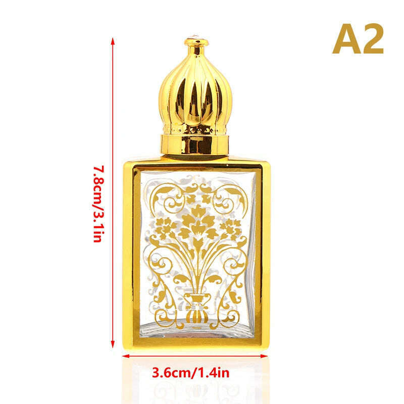 15ml Gold Arabic Crystal Attar Oil Bottle Essential Oil Bottle Glass Bottle For Perfume Oil With Roller Ball - KIMLUD