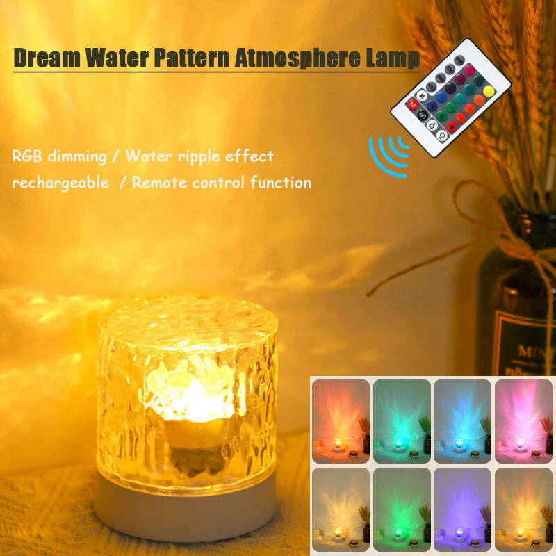 16 Color Dynamic Water Ripple Night Light USB Rechargeable Bedroom Atmosphere light Bedside Flame Table Light Creative Gift - KIMLUD