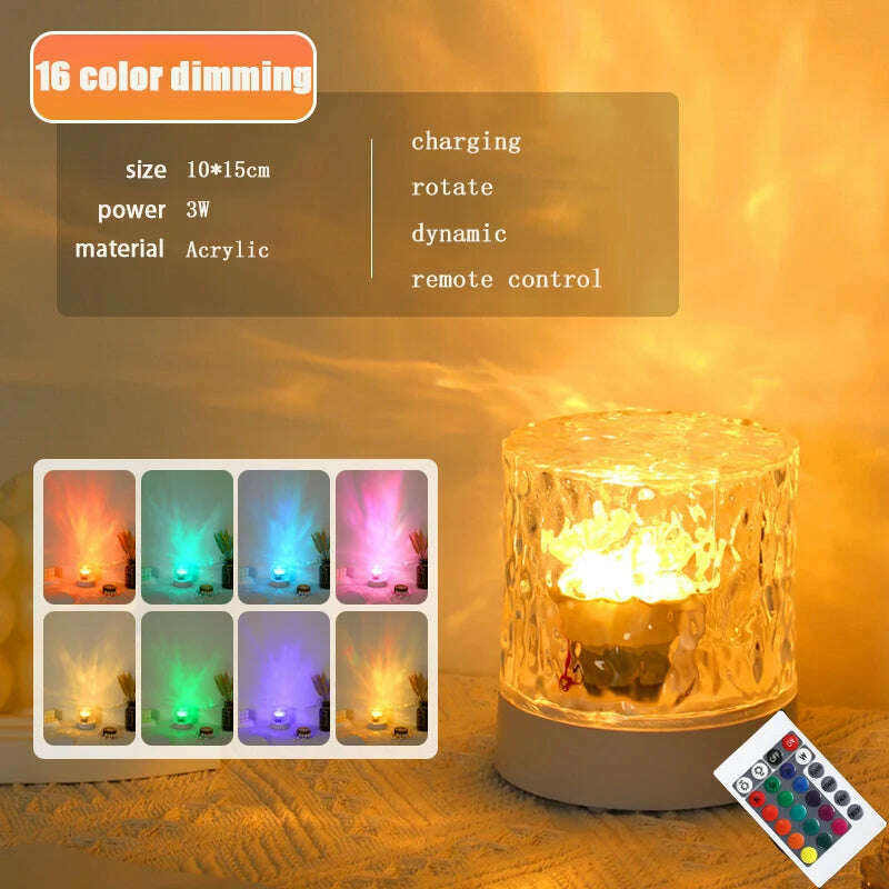 KIMLUD, 16 Color Dynamic Water Ripple Night Light USB Rechargeable Bedroom Atmosphere light Bedside Flame Table Light Creative Gift, 16 colors charge / USB Plug, KIMLUD APPAREL - Womens Clothes