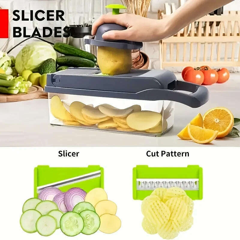 KIMLUD, 16 in 1 Multifunctional Vegetable Slicer Cutter Shredders Slicer With Basket Fruit Potato  Onion Mincer Chopper Carrot Grater, KIMLUD Womens Clothes