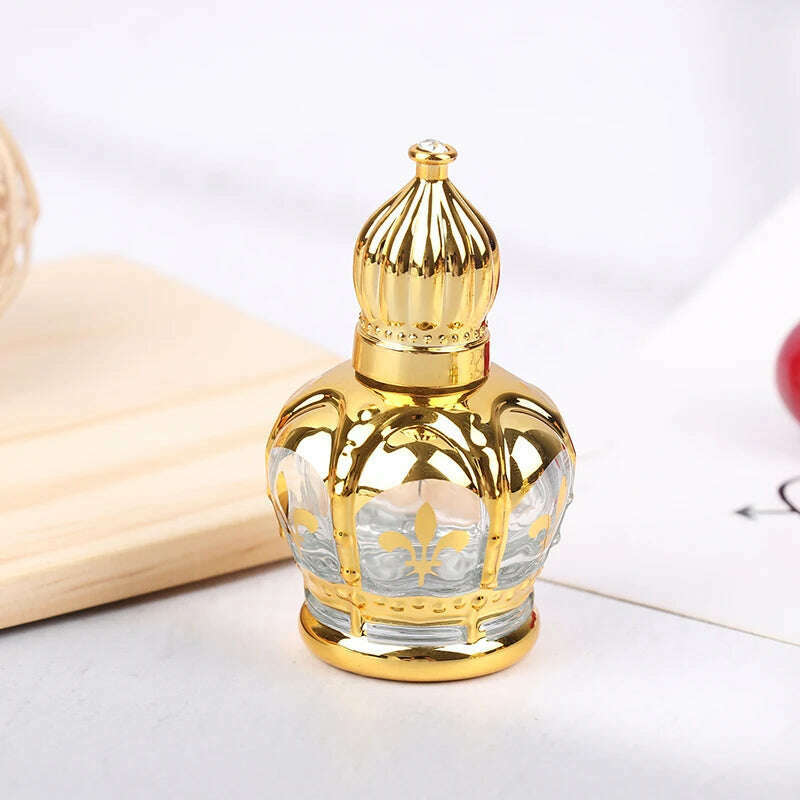 KIMLUD, 16ml Gold Arabic Crystal Essential Oil Bottles Attar Oud Glass Perfume Bottles with Glass Roll-on Essential Oil Bottle Travel, KIMLUD Womens Clothes