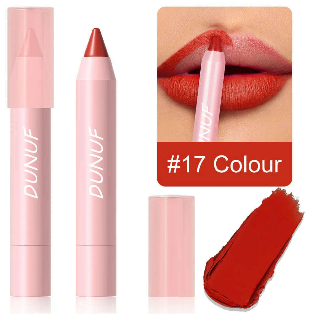 KIMLUD, 18-Colors Lipstick Pencil Waterproof Sexy Red Matte Contour Tint Lipstick Lasting Non-stick Cup Lipliner Pen Lip Makeup Cosmetic, 17, KIMLUD APPAREL - Womens Clothes