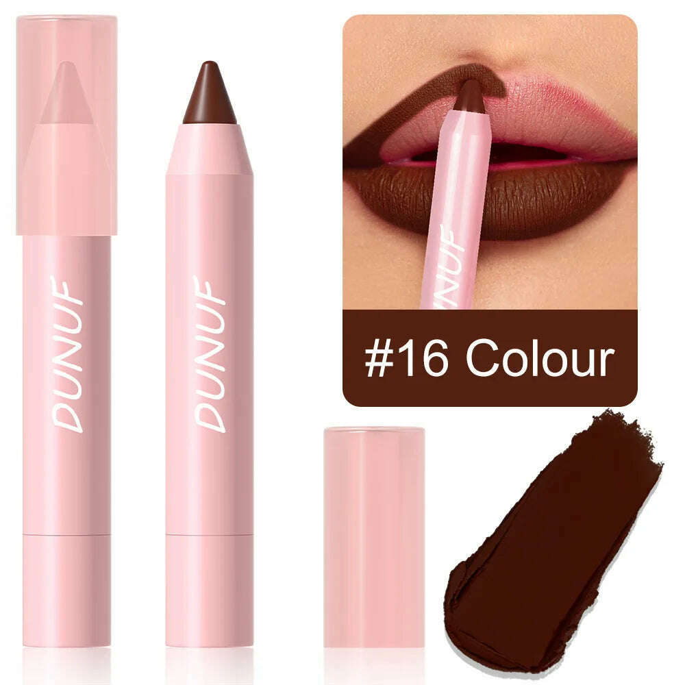 KIMLUD, 18-Colors Lipstick Pencil Waterproof Sexy Red Matte Contour Tint Lipstick Lasting Non-stick Cup Lipliner Pen Lip Makeup Cosmetic, 16, KIMLUD APPAREL - Womens Clothes