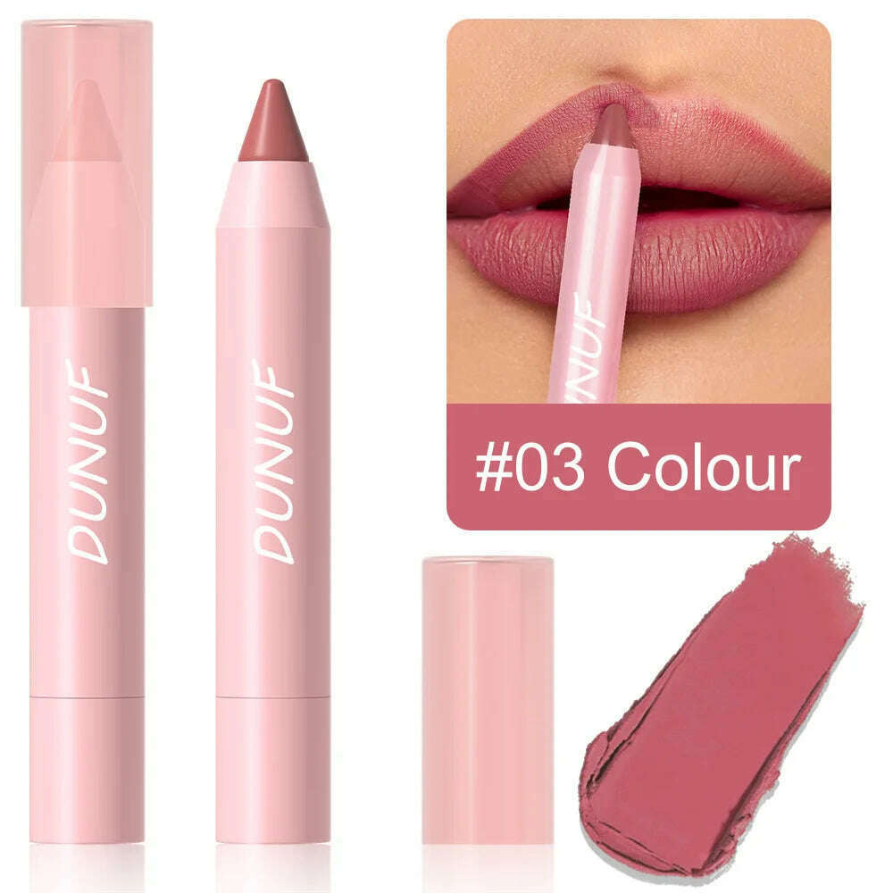 KIMLUD, 18-Colors Lipstick Pencil Waterproof Sexy Red Matte Contour Tint Lipstick Lasting Non-stick Cup Lipliner Pen Lip Makeup Cosmetic, 03, KIMLUD APPAREL - Womens Clothes