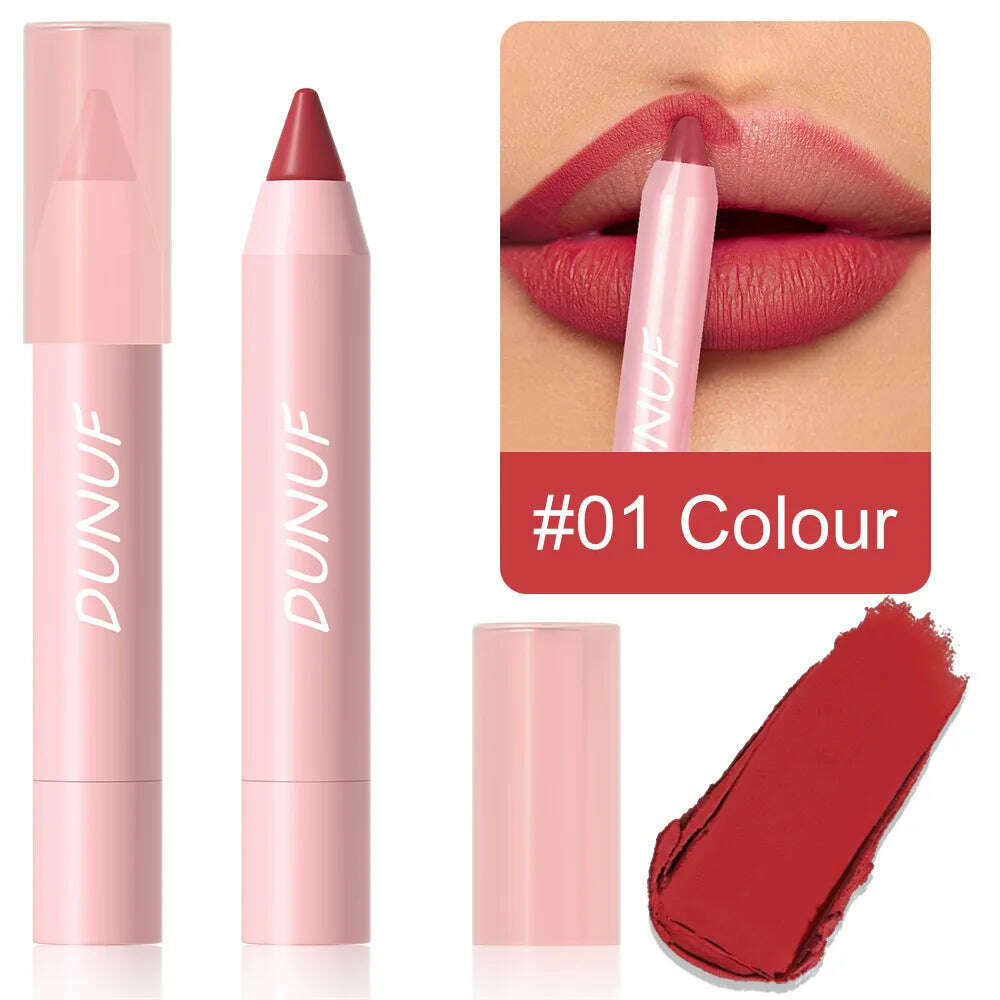 KIMLUD, 18-Colors Lipstick Pencil Waterproof Sexy Red Matte Contour Tint Lipstick Lasting Non-stick Cup Lipliner Pen Lip Makeup Cosmetic, 01, KIMLUD APPAREL - Womens Clothes