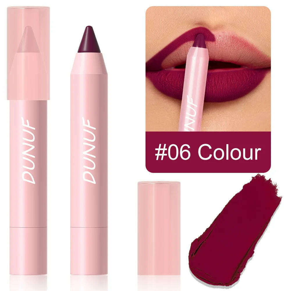 KIMLUD, 18-Colors Lipstick Pencil Waterproof Sexy Red Matte Contour Tint Lipstick Lasting Non-stick Cup Lipliner Pen Lip Makeup Cosmetic, 06, KIMLUD APPAREL - Womens Clothes