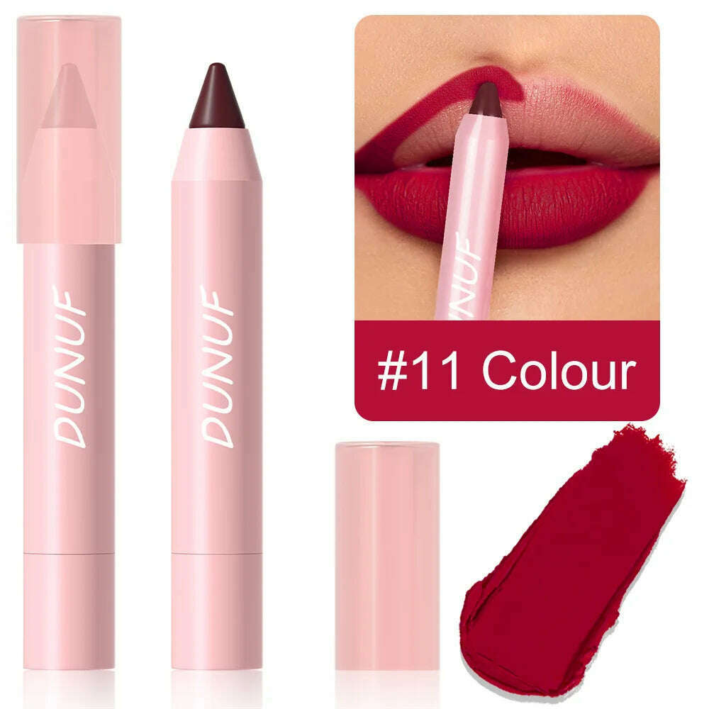 KIMLUD, 18-Colors Lipstick Pencil Waterproof Sexy Red Matte Contour Tint Lipstick Lasting Non-stick Cup Lipliner Pen Lip Makeup Cosmetic, 11, KIMLUD APPAREL - Womens Clothes