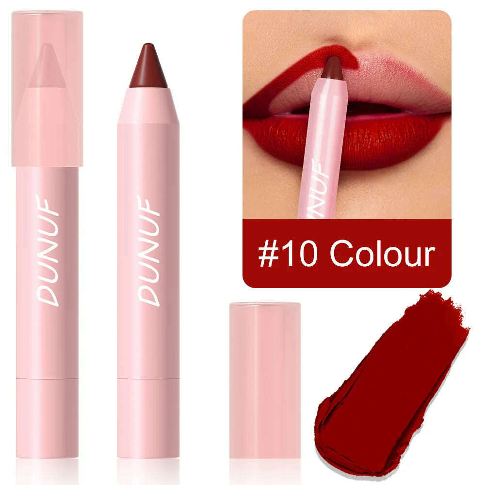 KIMLUD, 18-Colors Lipstick Pencil Waterproof Sexy Red Matte Contour Tint Lipstick Lasting Non-stick Cup Lipliner Pen Lip Makeup Cosmetic, 10, KIMLUD APPAREL - Womens Clothes