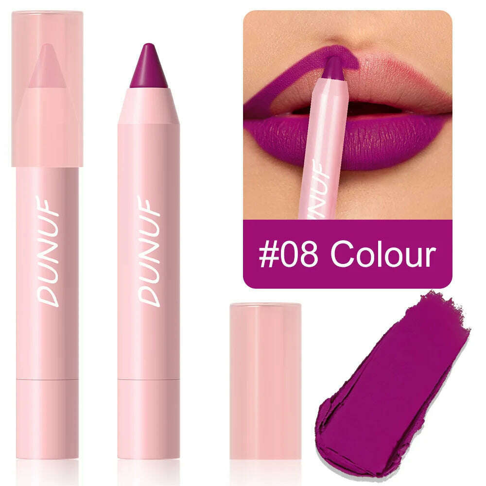 KIMLUD, 18-Colors Lipstick Pencil Waterproof Sexy Red Matte Contour Tint Lipstick Lasting Non-stick Cup Lipliner Pen Lip Makeup Cosmetic, 08, KIMLUD APPAREL - Womens Clothes