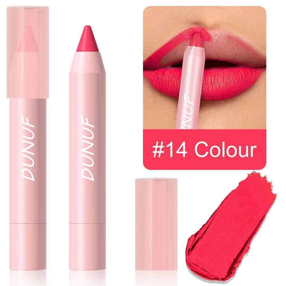 KIMLUD, 18-Colors Lipstick Pencil Waterproof Sexy Red Matte Contour Tint Lipstick Lasting Non-stick Cup Lipliner Pen Lip Makeup Cosmetic, 14, KIMLUD APPAREL - Womens Clothes