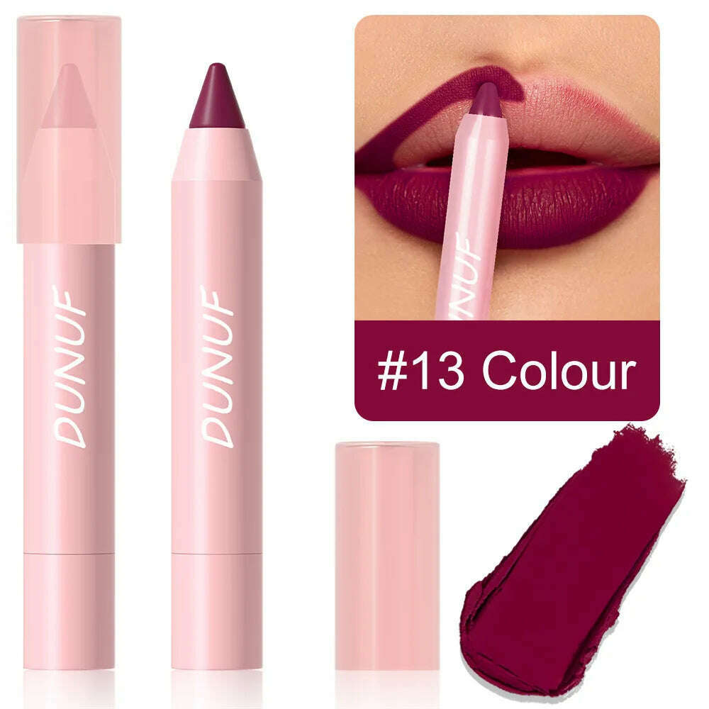 KIMLUD, 18-Colors Lipstick Pencil Waterproof Sexy Red Matte Contour Tint Lipstick Lasting Non-stick Cup Lipliner Pen Lip Makeup Cosmetic, 13, KIMLUD APPAREL - Womens Clothes