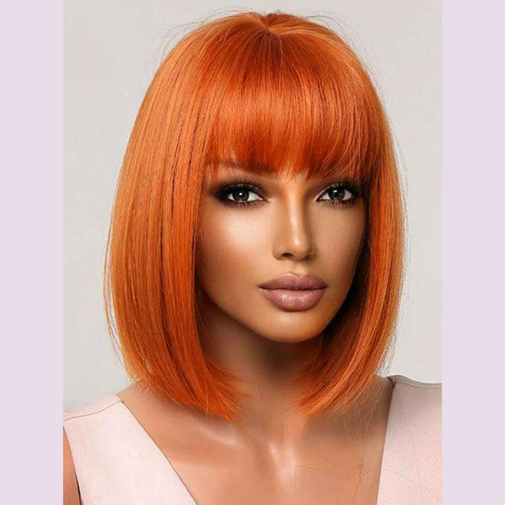 180D Orange/Ginger Colored Blonde Straight Human Hair Bob Wigs With Bangs Remy Full Machine Made for Women P4/30 613 99J T1B/27 - KIMLUD