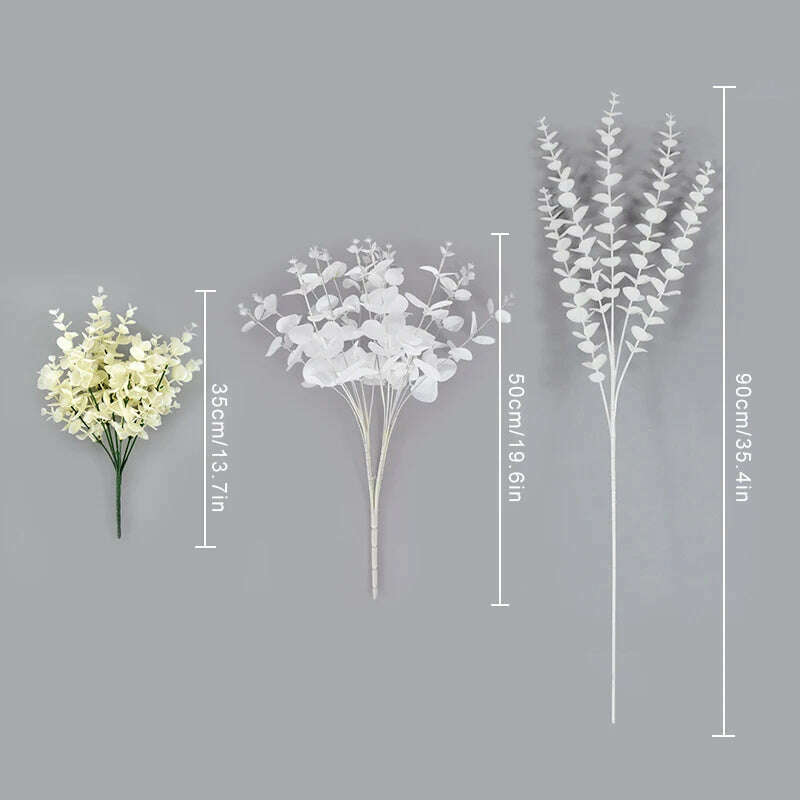 1bunch Simulation White Eucalyptus Wedding Party Hotel Scene Layout DIY Home Decoration Accessories Artificial Plant Photo Props - KIMLUD