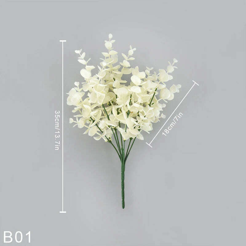 KIMLUD, 1bunch Simulation White Eucalyptus Wedding Party Hotel Scene Layout DIY Home Decoration Accessories Artificial Plant Photo Props, B01, KIMLUD APPAREL - Womens Clothes