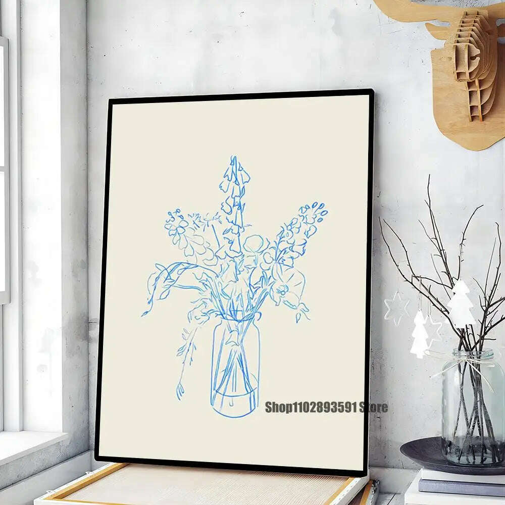 1pc Abstract Line Lemon Flower Vase Geometry Nordic Poster Paper Print Home Bedroom Entrance Bar Cafe Art Painting Decoration - KIMLUD