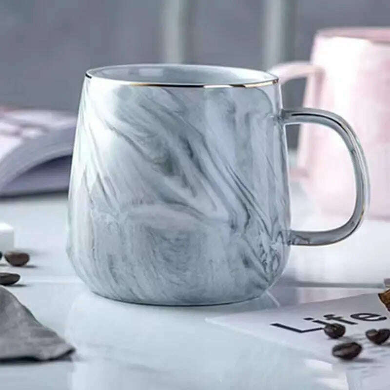 KIMLUD, 1PC Ceramic Cup Nordic Gold Rim Coffee Oatmeal Breakfast Cup Creative Personality Mug Marble Pattern, 380ml / Gray, KIMLUD APPAREL - Womens Clothes