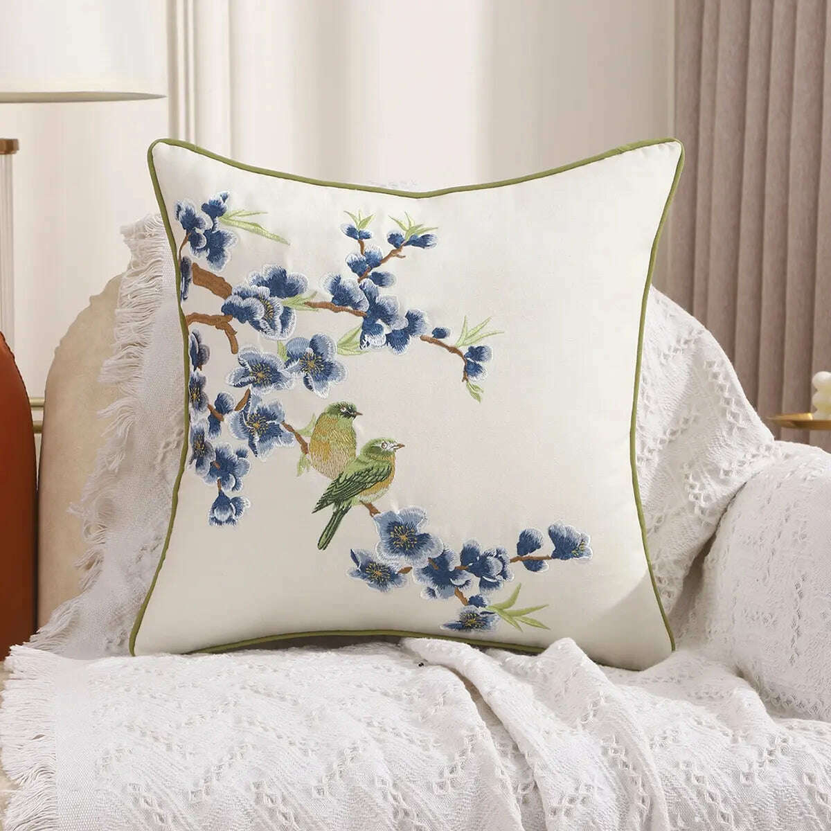 KIMLUD, 1Pc Decorative Pillowcase Flowers Embroidered Throw Pillow Covers Farmhouse Cotton Pillow Cushion Cases Home Decor, Blue / 450mm*450mm, KIMLUD APPAREL - Womens Clothes