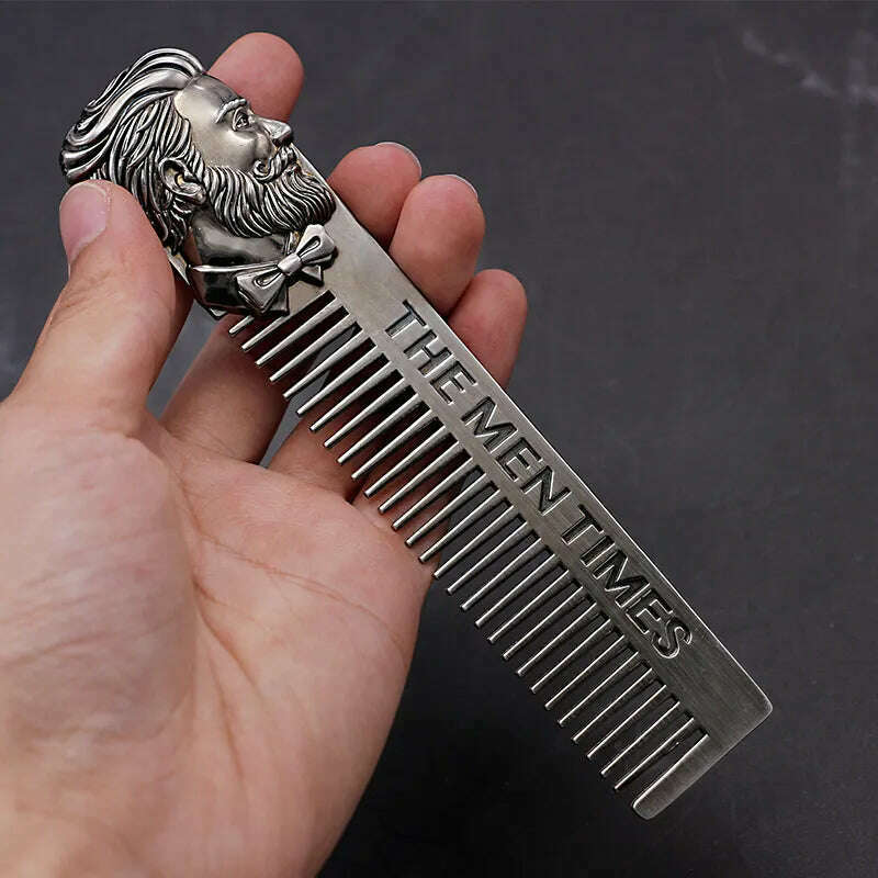 1PC Gentelman Barber Styling Metal Comb Stainless Steel Men Beard Comb Mustache Care Shaping Tools Pocket Size Silver Hair Comb - KIMLUD