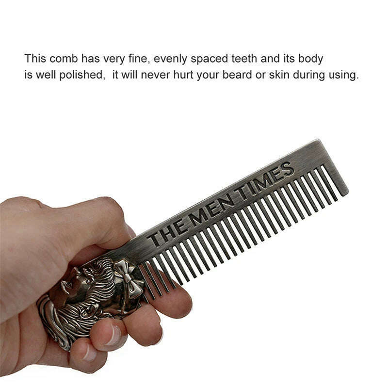 1PC Gentelman Barber Styling Metal Comb Stainless Steel Men Beard Comb Mustache Care Shaping Tools Pocket Size Silver Hair Comb - KIMLUD