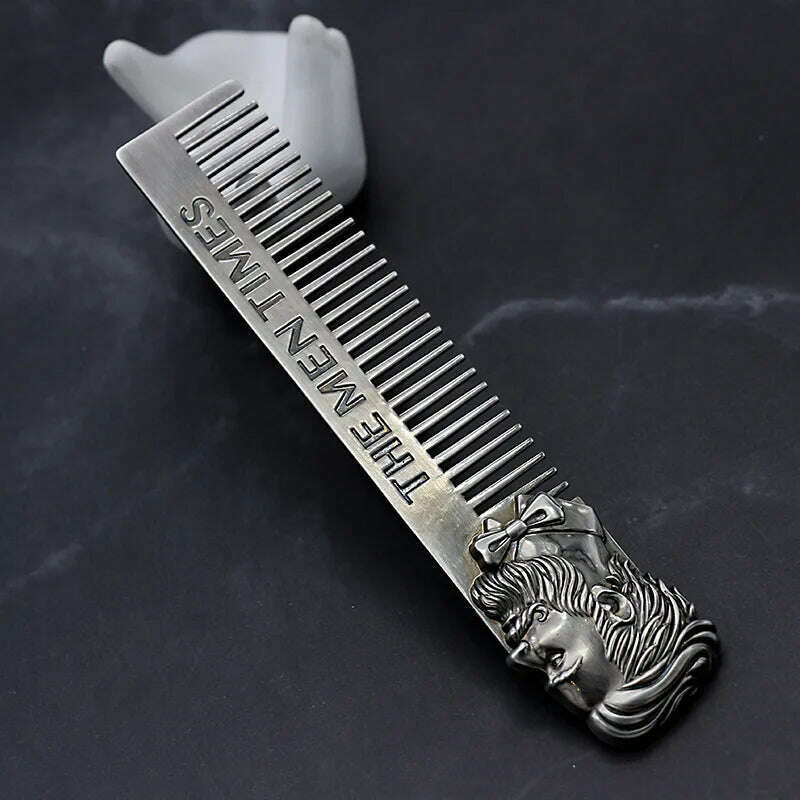 1PC Gentelman Barber Styling Metal Comb Stainless Steel Men Beard Comb Mustache Care Shaping Tools Pocket Size Silver Hair Comb - KIMLUD