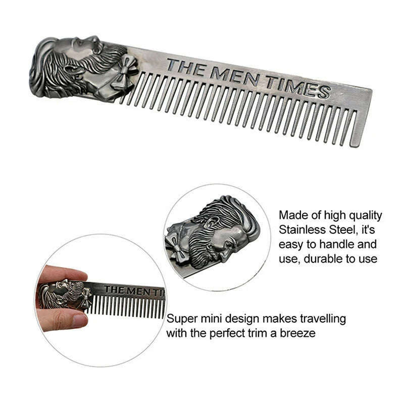 1PC Gentelman Barber Styling Metal Comb Stainless Steel Men Beard Comb Mustache Care Shaping Tools Pocket Size Silver Hair Comb - KIMLUD