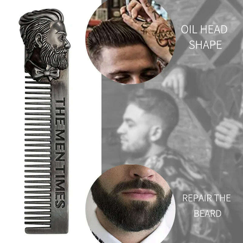 1PC Gentelman Barber Styling Metal Comb Stainless Steel Men Beard Comb Mustache Care Shaping Tools Pocket Size Silver Hair Comb - KIMLUD