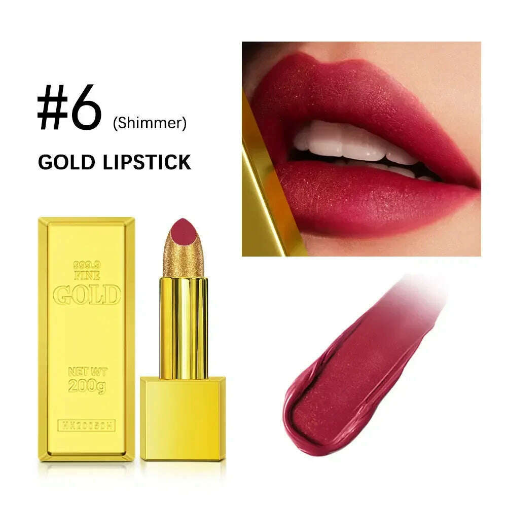 KIMLUD, 1PC Gold Glitter Lipstick Waterproof Pearlescent Glossy Sexy Shiny Red Lip Gloss for Moisturizing Lips Makeup Cosmetics 7 Colors, 06, KIMLUD APPAREL - Womens Clothes